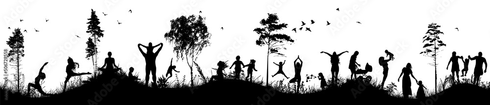 Family in nature. Silhouettes of people. Vector illustration Family in nature. Silhouettes of people. Vector illustration