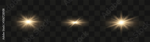 Fotografie, Obraz Set of glowing light stars on a transparent background