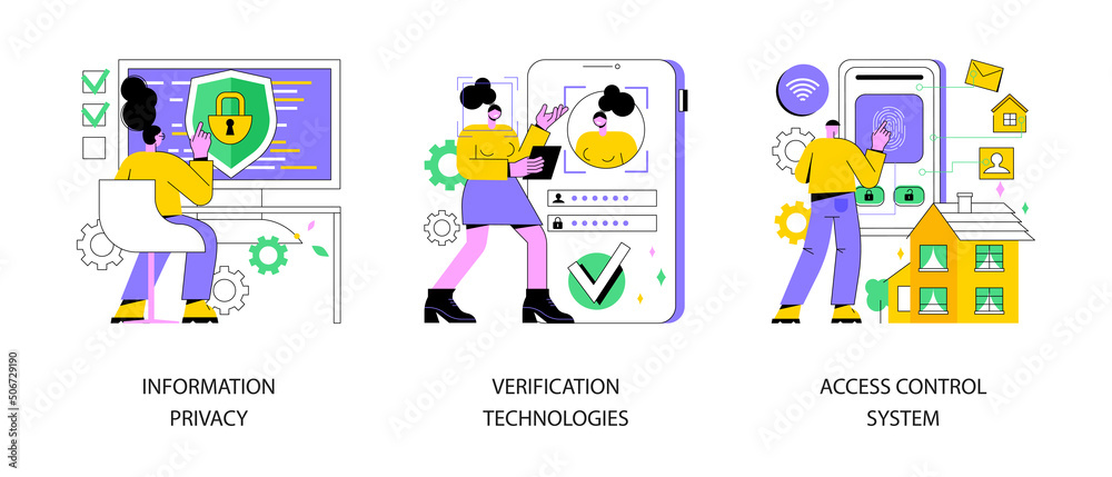 Fototapeta premium Digital security abstract concept vector illustration set. Information privacy, verification technologies, access control system, data access, user password, social media account abstract metaphor.