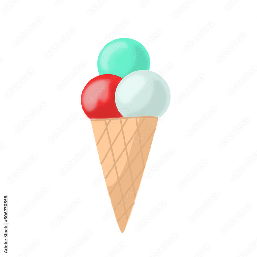 Vector illustration of ice-cram in waffle cone isolated 