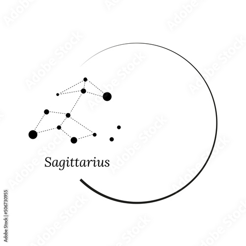Round frame, wreath and Zodiac sign Sagittarius. Vector illustration for advertising design, astrological, esoteric, magical seances, personality research