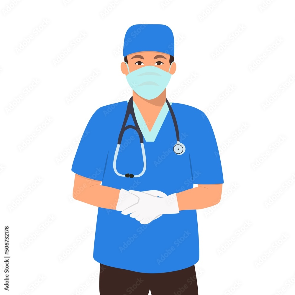 Professional doctors and nurses in masks.Vector illustration in flat style. Professional doctors and nurses in masks.Vector illustration in flat style.
