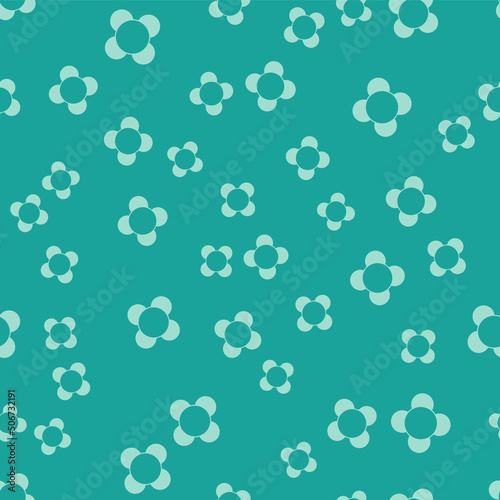 Fototapeta Naklejka Na Ścianę i Meble -  Green Molecule icon isolated seamless pattern on green background. Structure of molecules in chemistry, science teachers innovative educational poster. Vector