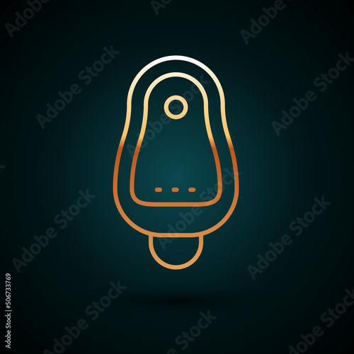 Gold line Toilet urinal or pissoir icon isolated on dark blue background. Urinal in male toilet. Washroom, lavatory, WC. Vector