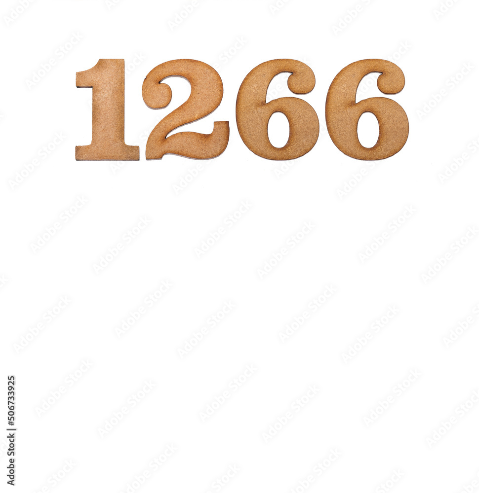 Number 1266 in wood, isolated on white background Number 1266 in wood, isolated on white background