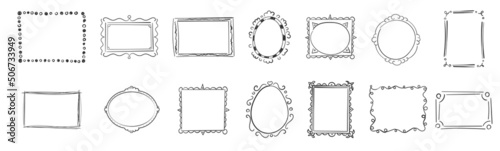 Hand drawn frames, square borders, scribble doodle
