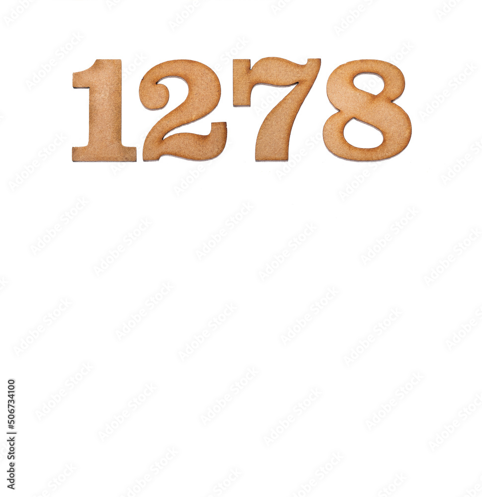 Number 1278 in wood, isolated on white background Number 1278 in wood, isolated on white background