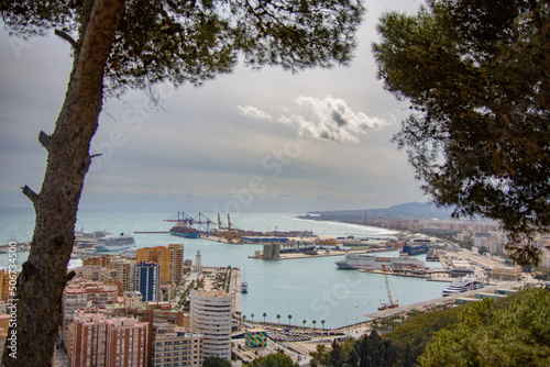View of the port of the city of Malaga from the Alcazar. Andalusia  Spain