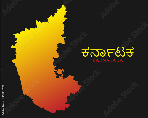 Karnataka map with its flag in isolated background (Map not to Scale)  photo