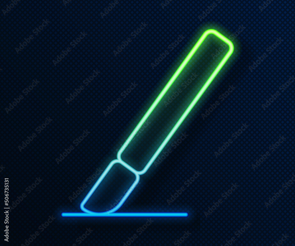 Glowing neon line Medical surgery scalpel tool icon isolated on blue background. Medical instrument. Vector Glowing neon line Medical surgery scalpel tool icon isolated on blue background. Medical instrument. Vector
