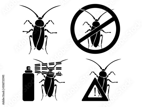 pest control icon, set of silhouettes about the fight against cockroaches