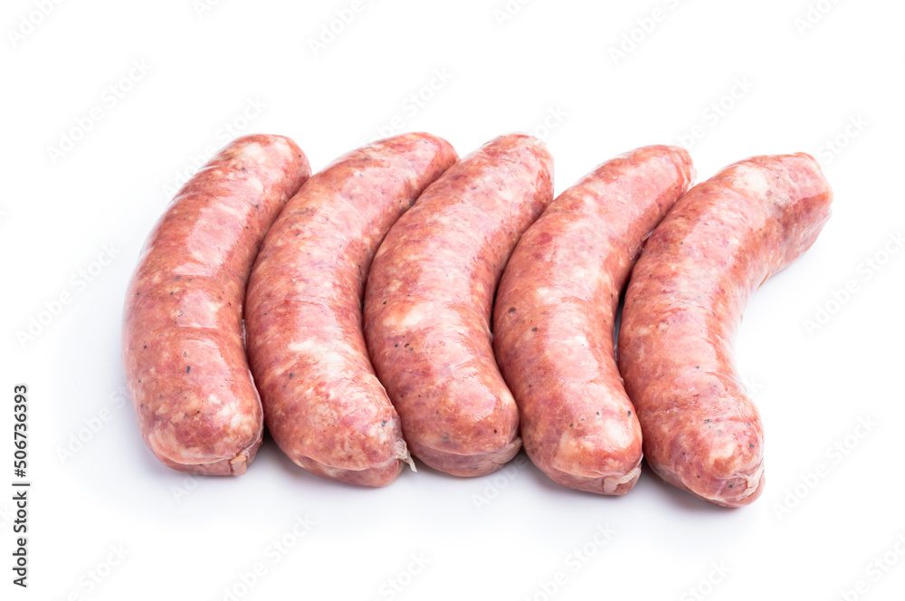 Set of pork sausages isolated on white background Set of pork sausages isolated on white background