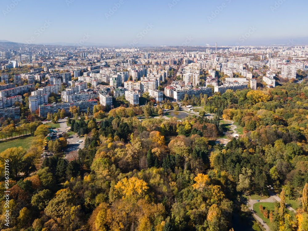 Aerial Autumn view of South Park in city of Sofia, Bulgaria