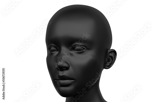 Black mannequin. female head sculpture isolated on white background. 3D illustration.