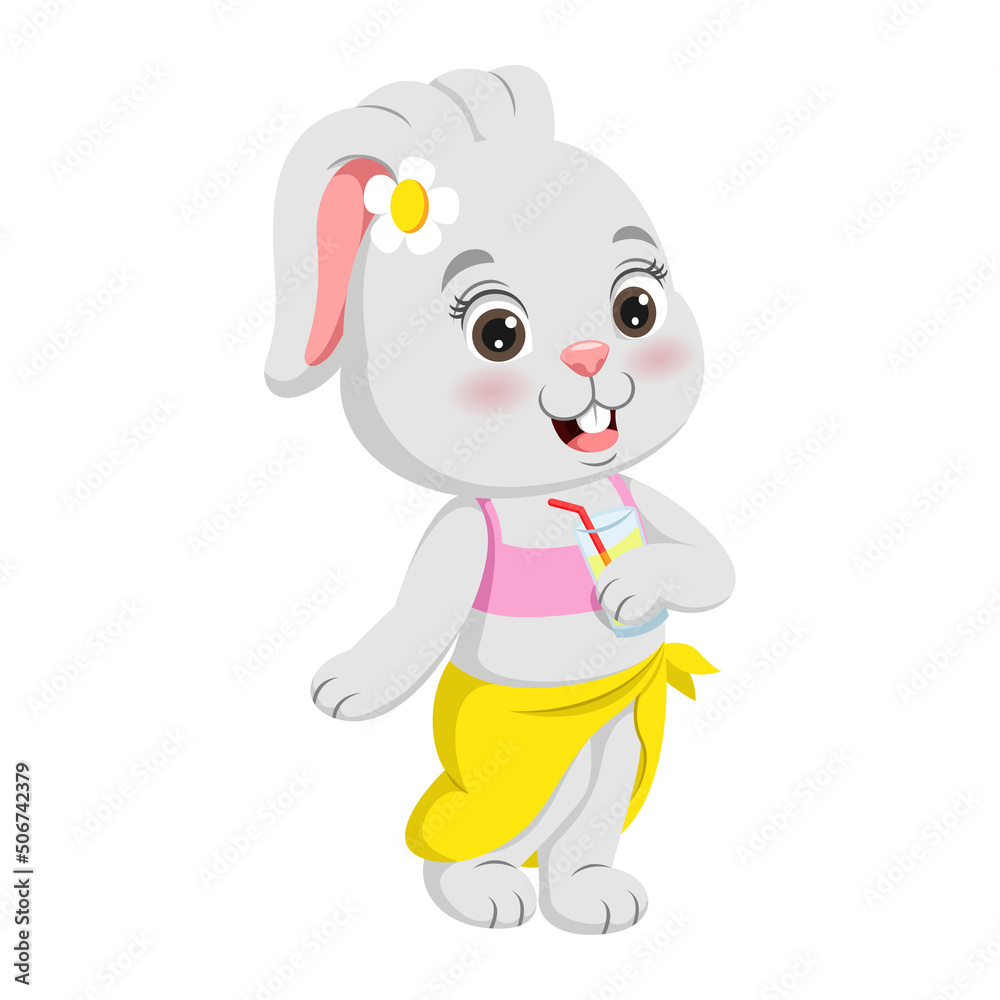Fototapeta premium Cute bunny cartoon in summer clothes