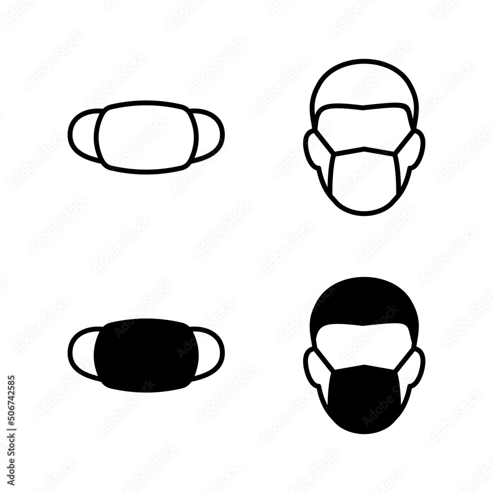 Mask icons vector. Medical mask sign and symbol. Man face with mask icon. Safety breathing mask Mask icons vector. Medical mask sign and symbol. Man face with mask icon. Safety breathing mask