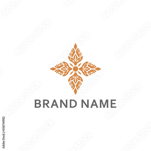 Modern Elegant ornament Flower Logo Design and template. Gold Luxury fashion creative icon vector