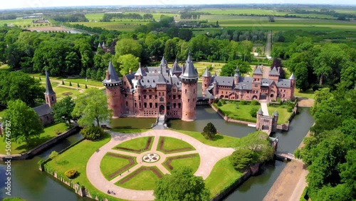 Kasteel de Haar Utrecht Netherlands, old historical garden at castle de Haar Netherlands Utrecht on a bright summer day,   photo