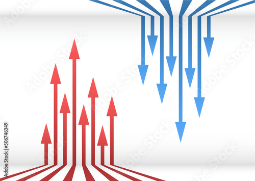 壁を昇る青と赤の矢印が対決する背景