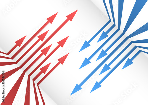 壁を昇る青と赤の矢印が対決する背景