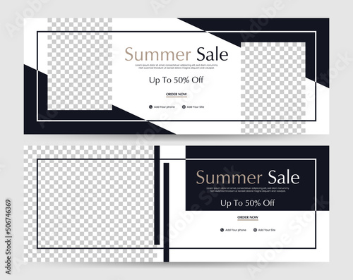 modern banner design for social media ads banner for sale discount in summer black and white background