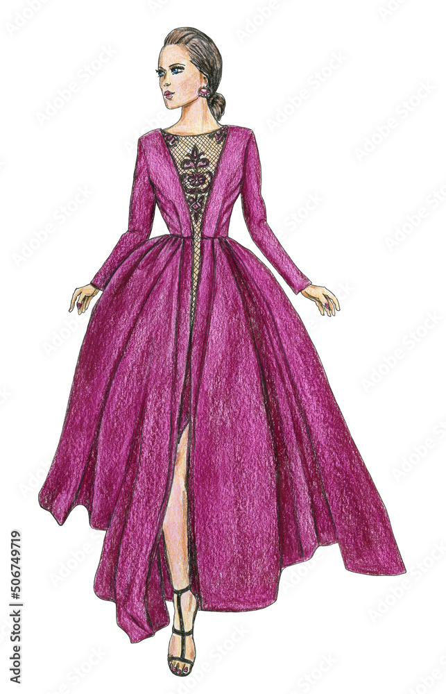 Fashion Model in a Magenta Dress