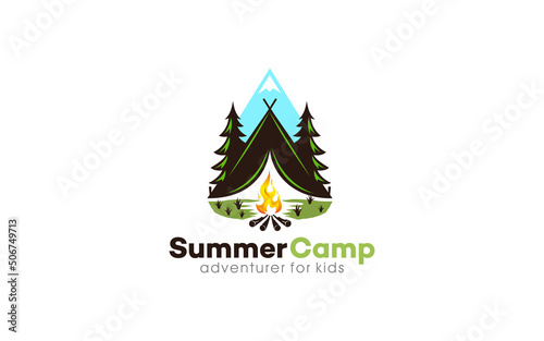 Illustration vector graphic of kids summer camp colour full logo design template