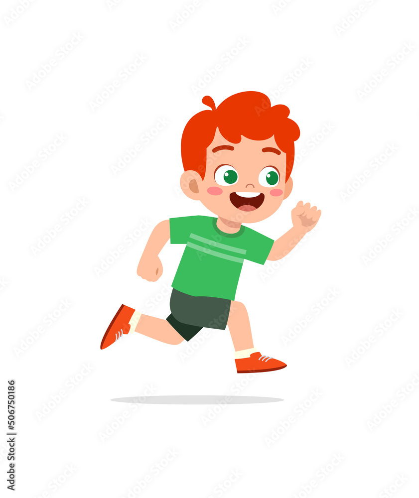 little kid with run pose and feel happy little kid with run pose and feel happy