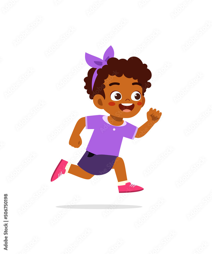 little kid with run pose and feel happy little kid with run pose and feel happy