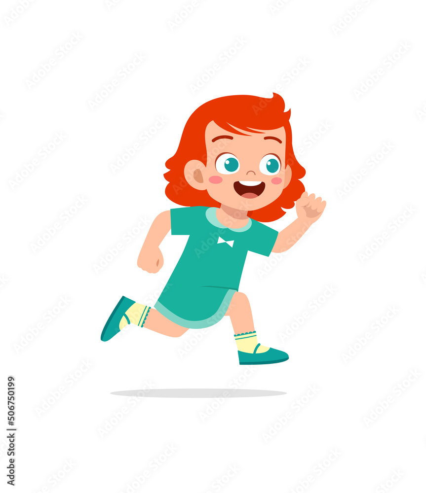 little kid with run pose and feel happy