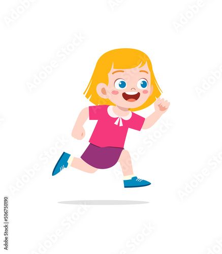 little kid with run pose and feel happy