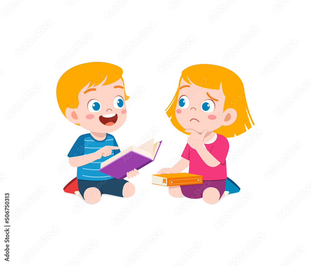 little kid read a book with friend little kid read a book with friend