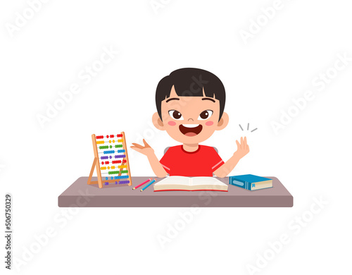 little kid study math and feel happy