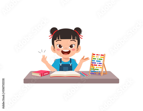 little kid study math and feel happy