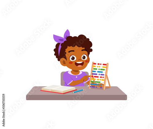 little kid study math and feel happy