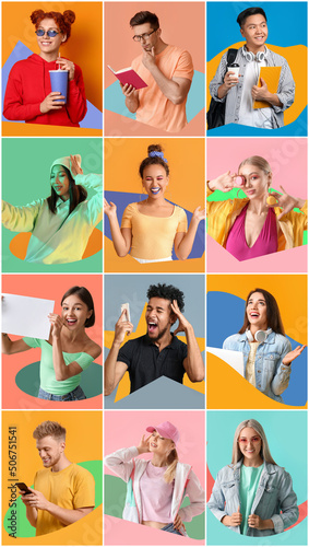 Collage with many young peo...