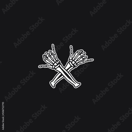 Shaka gesture sign hand bones drawing illustration.