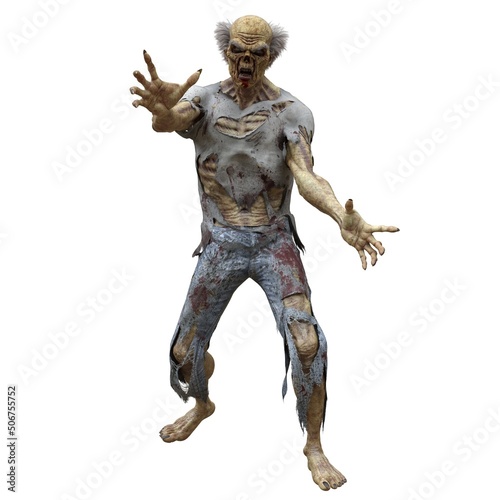 Zombie male isolated white background 3d illustration