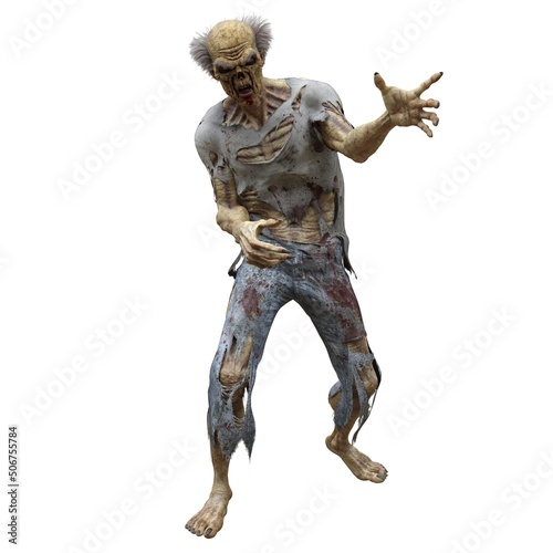 Zombie male isolated white background 3d illustration