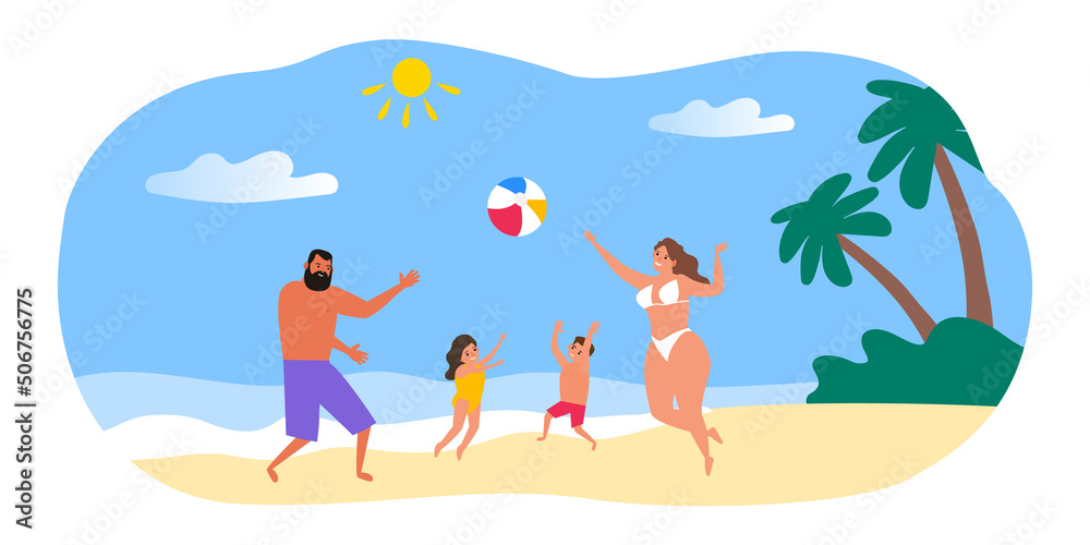 happy family play ball on the beach summer vacation