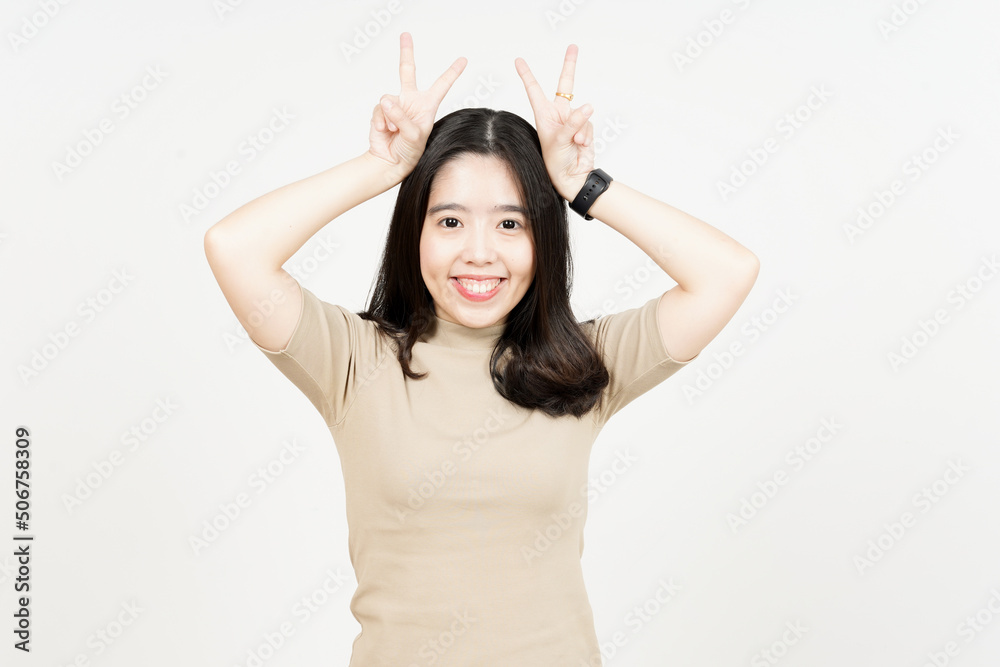 Showing Peace Sign Of Beautiful Asian Woman Isolated On White Background Showing Peace Sign Of Beautiful Asian Woman Isolated On White Background
