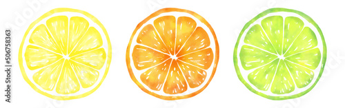 vector background with slices of lemon, lime and orange in watercolor for banners, cards, flyers, social media wallpapers, etc.