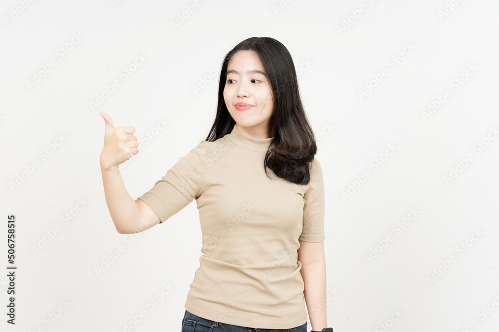 Showing Thumbs Up Of Beautiful Asian Woman Isolated On White Background Showing Thumbs Up Of Beautiful Asian Woman Isolated On White Background