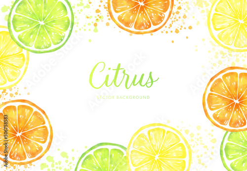 vector background with slices of lemon, lime and orange in watercolor for banners, cards, flyers, social media wallpapers, etc.