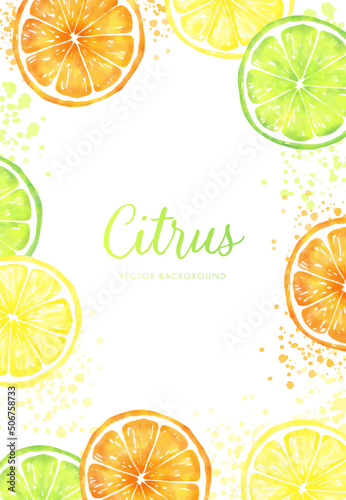 vector background with slices of lemon, lime and orange in watercolor for banners, cards, flyers, social media wallpapers, etc.