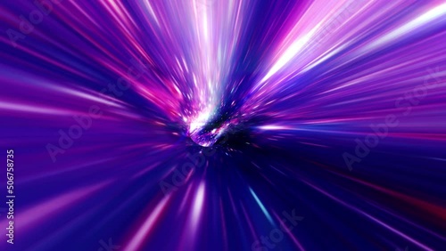 Abstract pink purple blue hyperspace warp tunnel through time and space animation. 4K 3D Loop Sci-Fi interstellar travel through wormhole in hyperspace vortex tunnel. Abstract teleportation velocity  photo