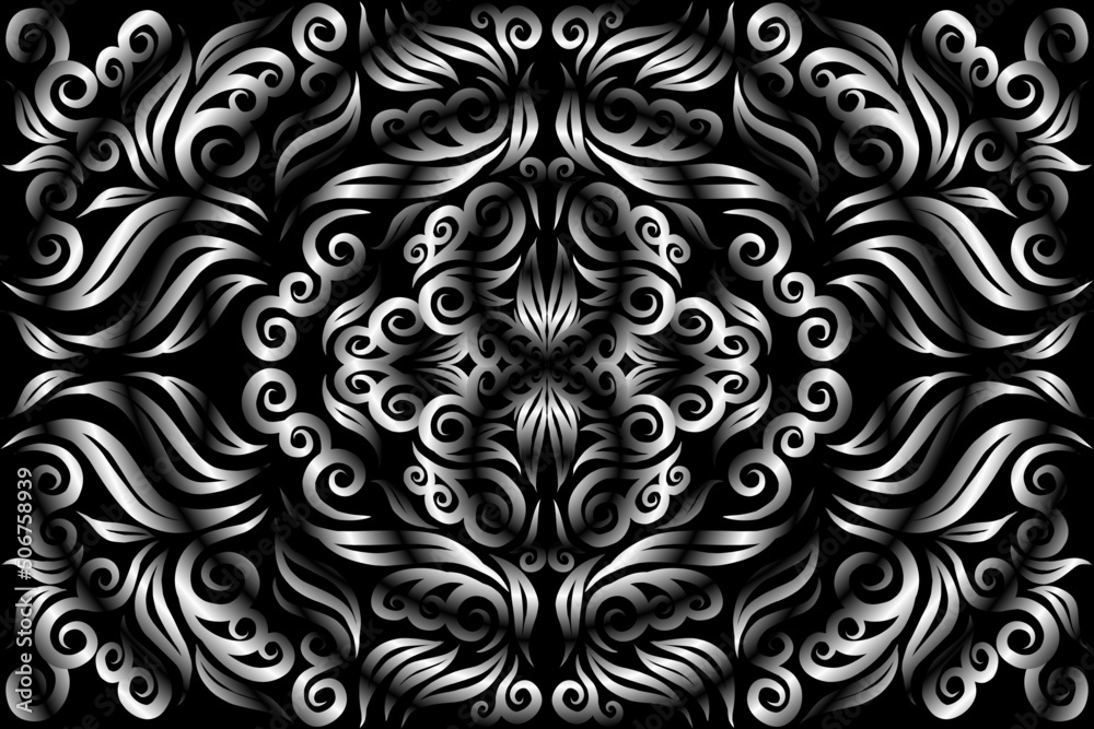 Black and white caleidoscope gradient flower and leaf line art pattern of indonesian culture traditional tenun batik ethnic dayak ornament for wallpaper ads background Black and white caleidoscope gradient flower and leaf line art pattern of indonesian culture traditional tenun batik ethnic dayak ornament for wallpaper ads background