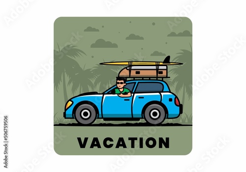 illustration of a man riding a car for vacation