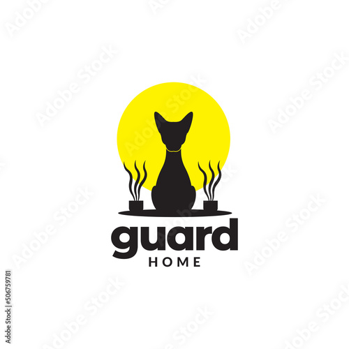 wall interior decorative plant with cat logo design vector graphic symbol icon illustration creative idea