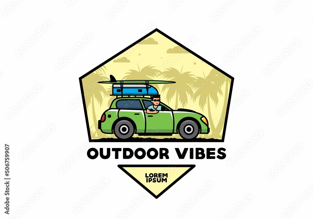 illustration of a man riding a car for vacation illustration of a man riding a car for vacation
